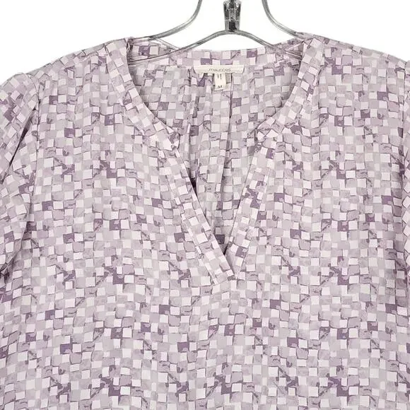Maurices Women's Flutter Sleeve Blouse Purple Lavender Checkered V Neck Medium - Picture 4 of 8